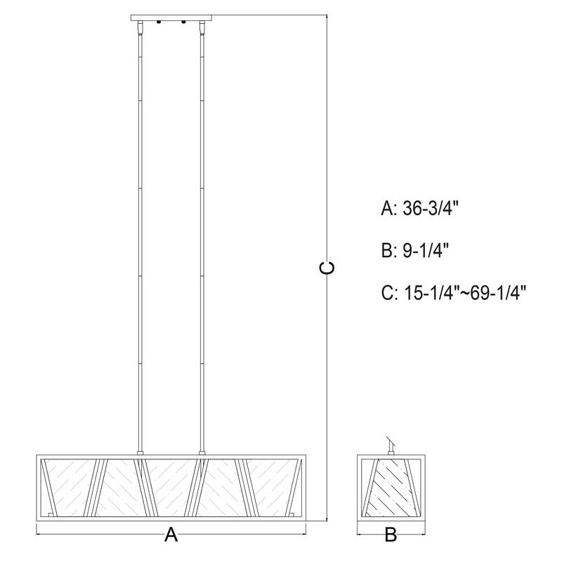 Oslo 5L Black Urban Loft Linear Chandelier Island Pendant Light Fixture - 36.75-in W x 15.25-in H x 9.25-in D