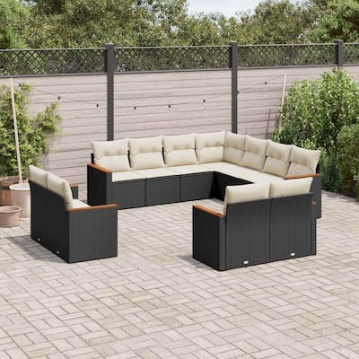 vidaXL Patio Sofa Set with Cushions Outdoor Conversation Furniture Poly Rattan - 24.4 x 24.4 x 27.2 in