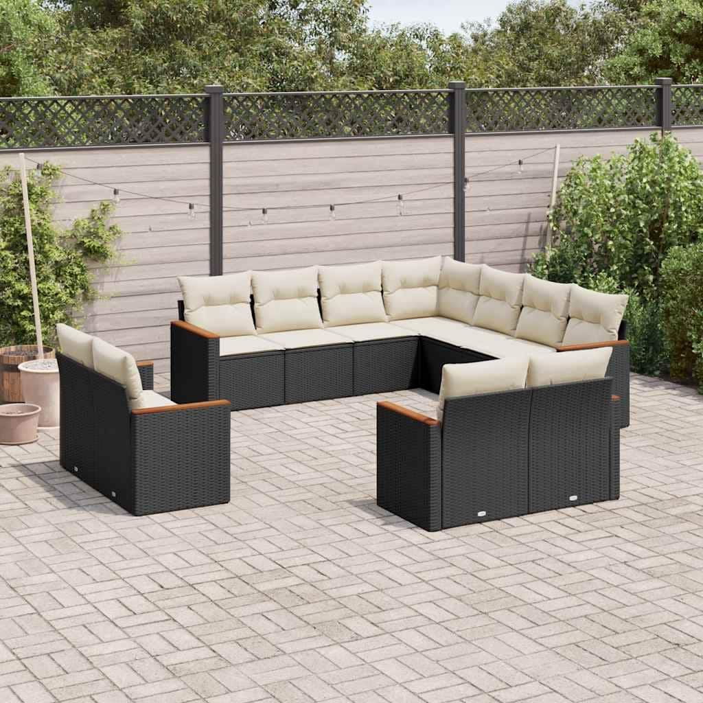 vidaXL Patio Sofa Set with Cushions Outdoor Conversation Furniture Poly Rattan - 24.4 x 24.4 x 27.2 in