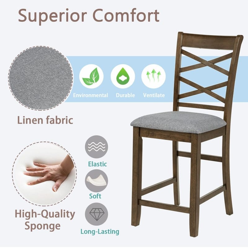 Wooden Counter Height Dining Chairs Set of 4, Upholstered Kitchen Chairs with Padded Seat, Counter Height Seating