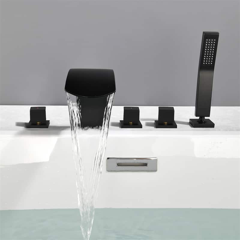 Deck Mount Waterfall Tub Faucet With Handheld Shower Brass Roman Bathtub Faucet Modern Tub Filler With Hnad Sprayer