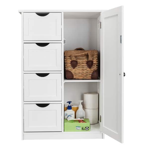 Bathroom 4 Drawer Cabinet Storage Cupboard Wooden White Unit By Home  Discount