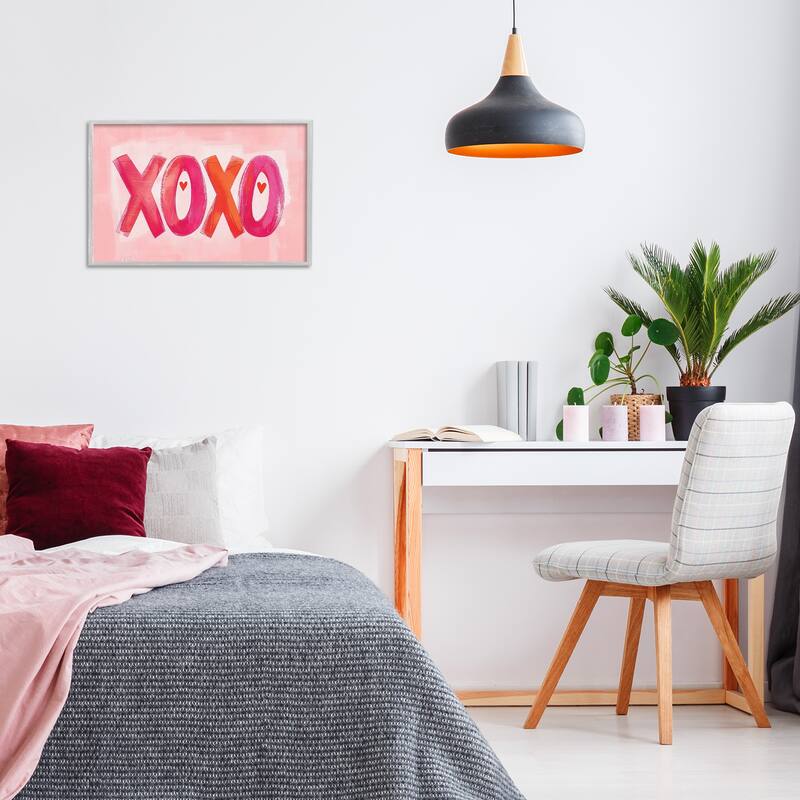Stupell Pink XOXO with Hearts Framed Giclee Art Design By LSR Design Studio