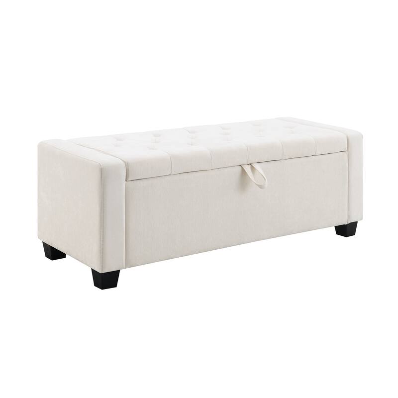 48" Upholstered Storage Ottoman Bench with Button Tufted Diamond Stitch