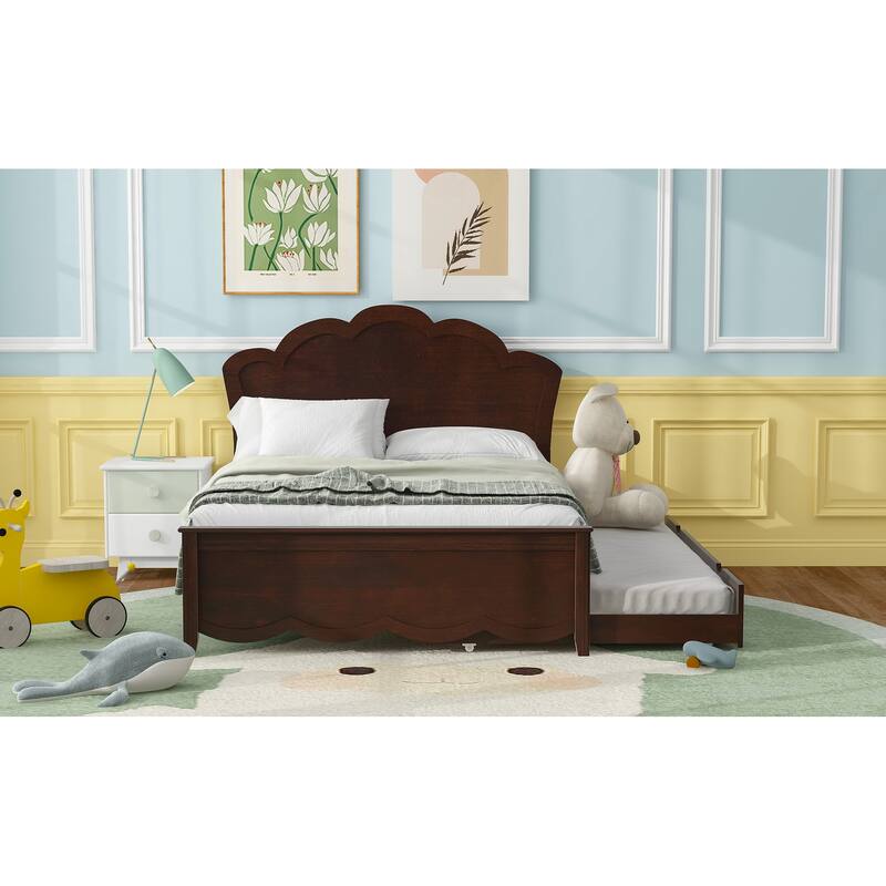 Modern Wood Bed with Headboard and Twin Trundle