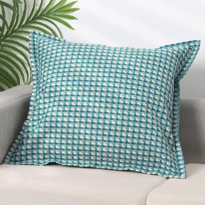 Plaid Throw Pillow Covers Decorative Pillow Cases Retro Cushion Covers - Blue Grid - 18 x 18 Inch