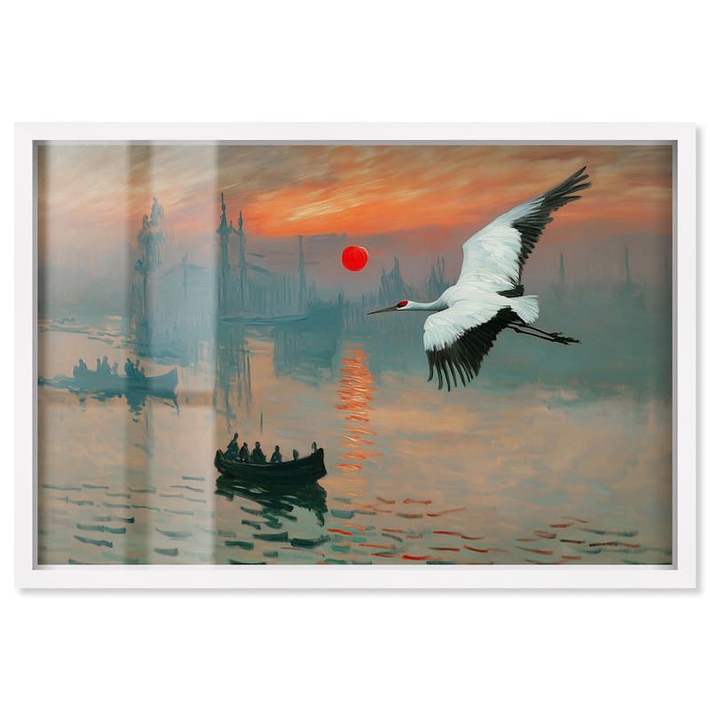 Crane Sunset Shadowbox by Art Remedy - White - 15" x 10"