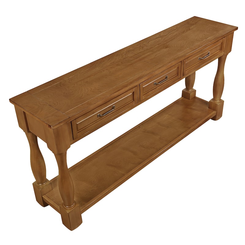 63 Inch Extra Long Console Table with 3 Drawers and Bottom Shelf, Solid Wood Entryway Sofa Table for Hallway, Living Room