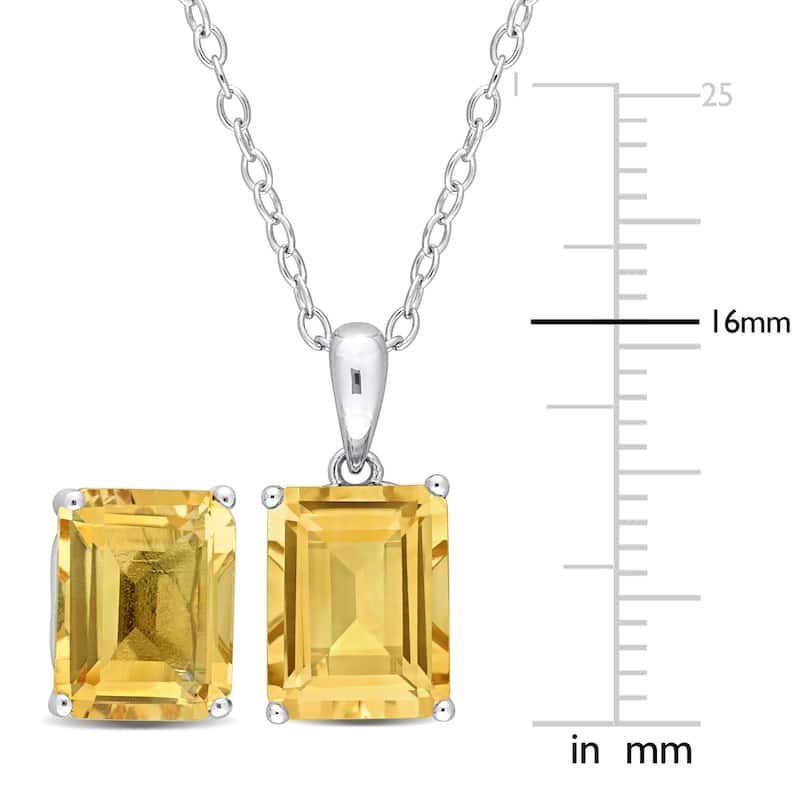 Miadora 7ct TGW Emerald-Cut and Octagon Citrine Set of Necklace and Earrings in Sterling Silver