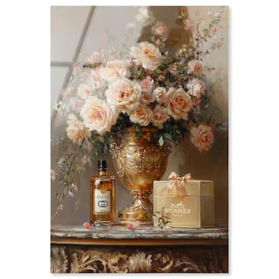 Classical Vase Tans and Floral Acrylic by Art Remedy, Ready to Hang