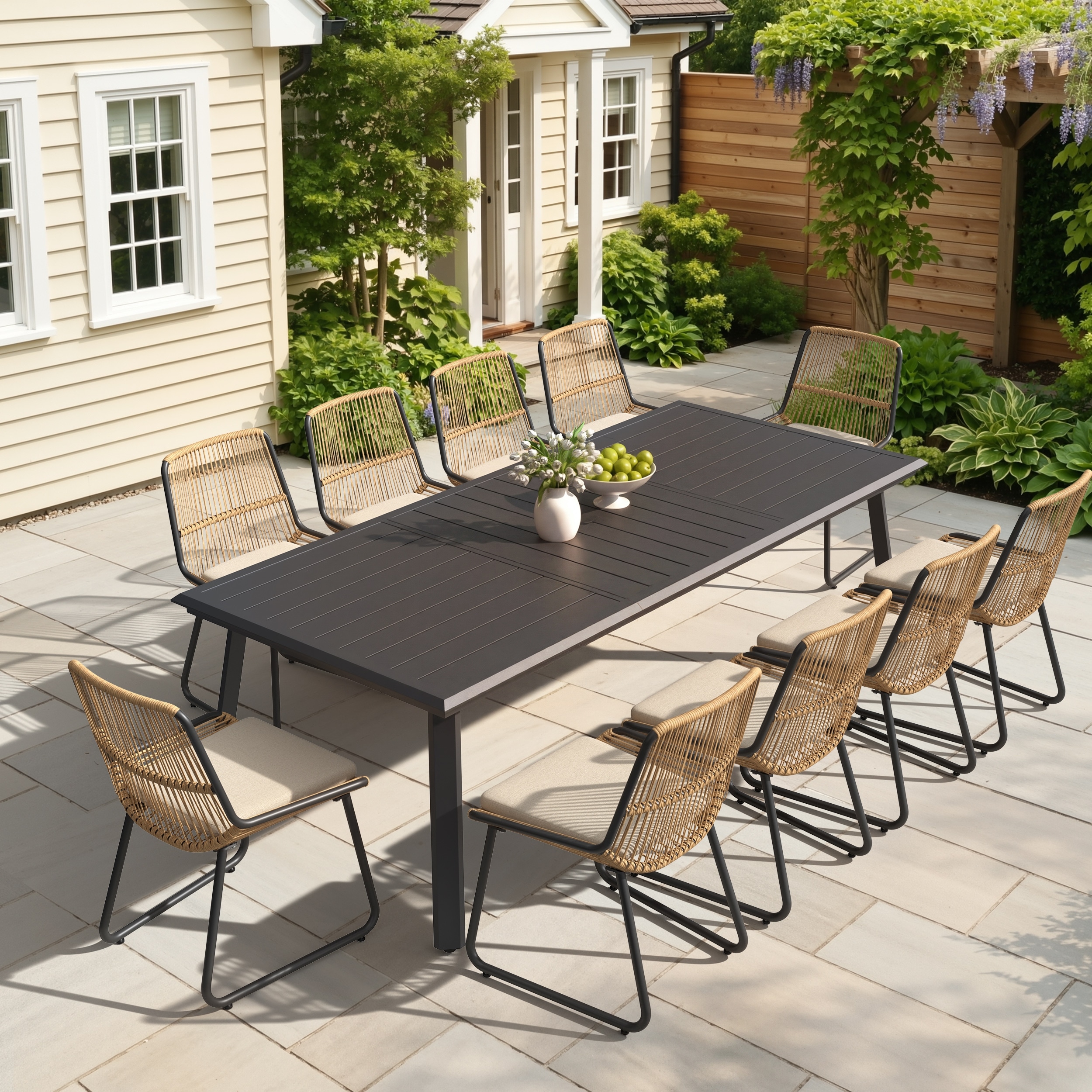 Pellebant Outdoor PE Rattan Dining Chairs Patio Porch Garden