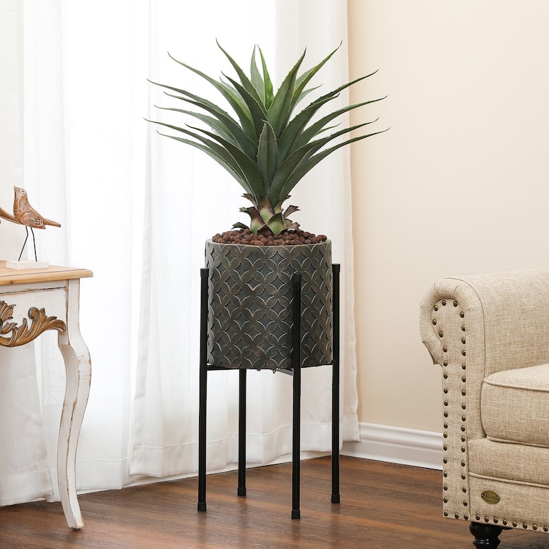 Butterfly Brown MgO Round Planter with Metal Stand