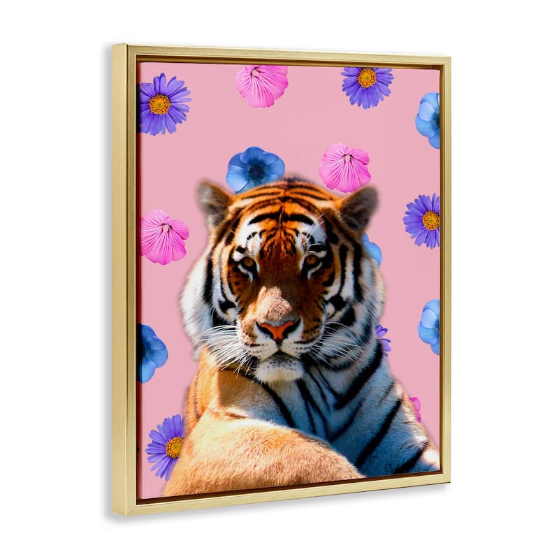 Stupell Floral Safari Tiger Framed Floater Canvas Wall Art Design By Marcus Prime
