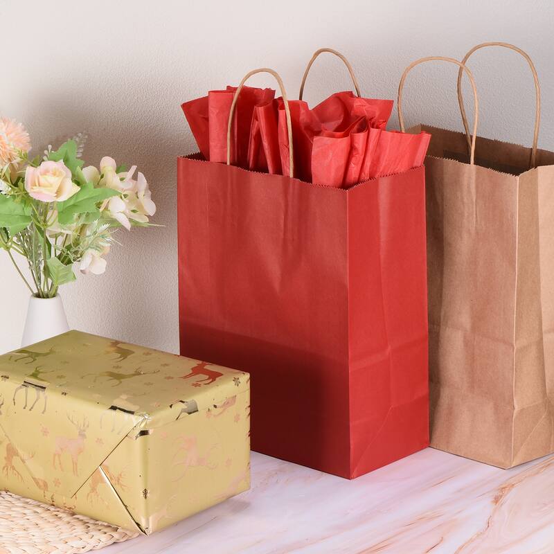 12 Set Favor Gift Bags Goodie Tote with Pink Tissue Paper Pink