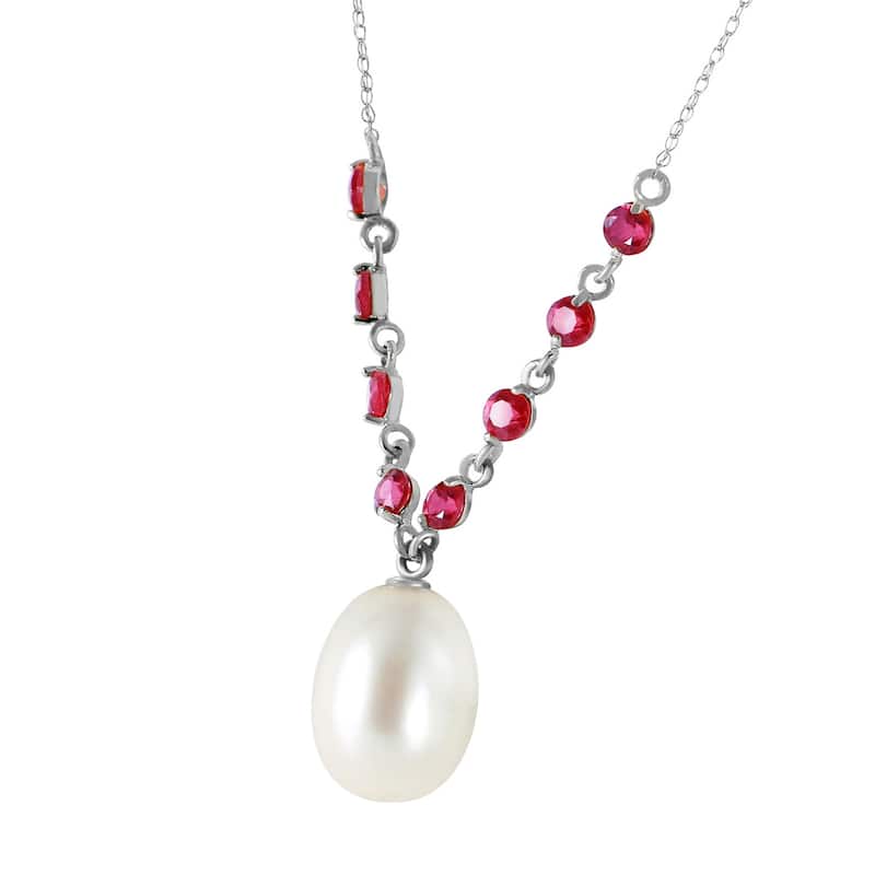 5 Carat 14K Solid Gold Elegant Necklace Natural Rubys with Pearl