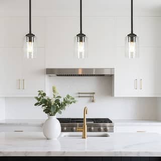 Modern Industrial 1-Light Black Pendant Seeded Glass Island Light Commercial - D3.9" x H7.2"