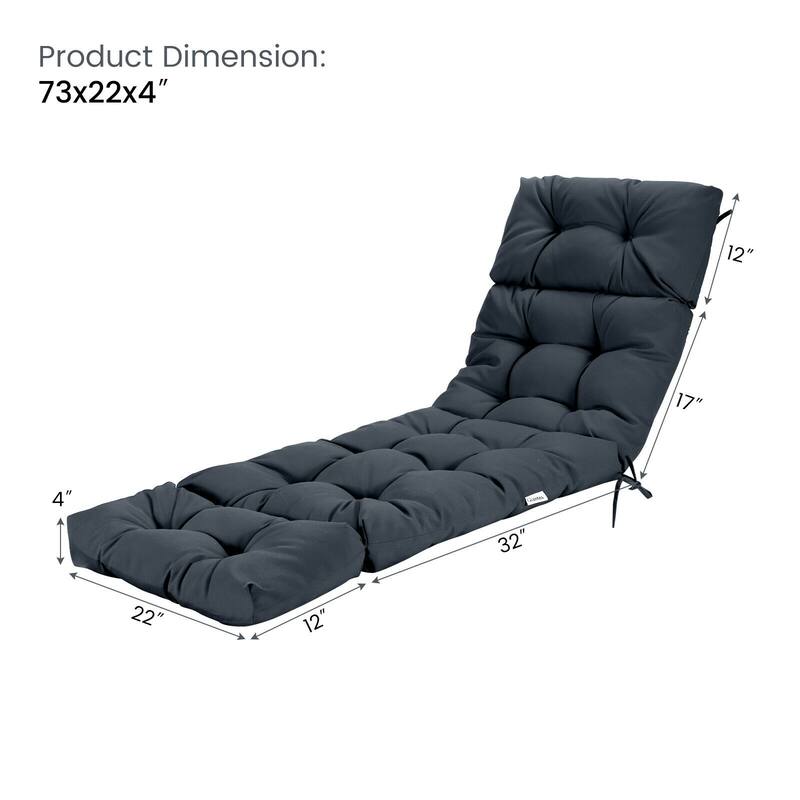 73" Comfortable Lounge Chair Cushion with Head Pillow and Waterproof for Outdoor or Indoor Use - 73'' x 22'' x 4'' (L x W x H)