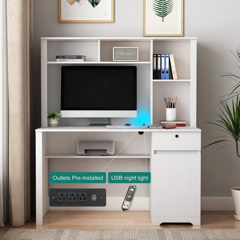 Computer Desk with Hutch & Bookshelf,Wood Executive Desk Teens Student Desk Writing Laptop Home Office Desk
