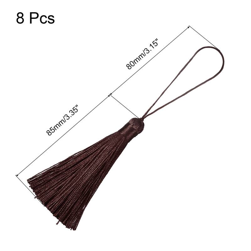 6.5" Silky Bookmark Tassels with Loop for DIY Craft Accessory, 8Pcs - Coffee