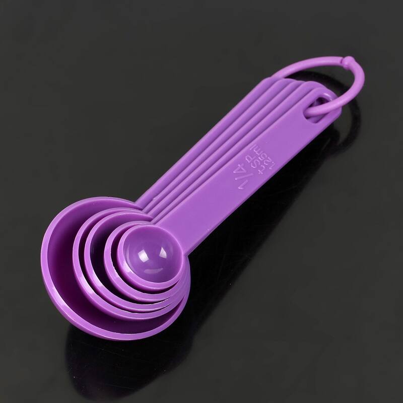 Home Kitchen Plastic Tea Soup Coffee Measuring Spoon Set Purple 5 in 1 - 5 Pcs