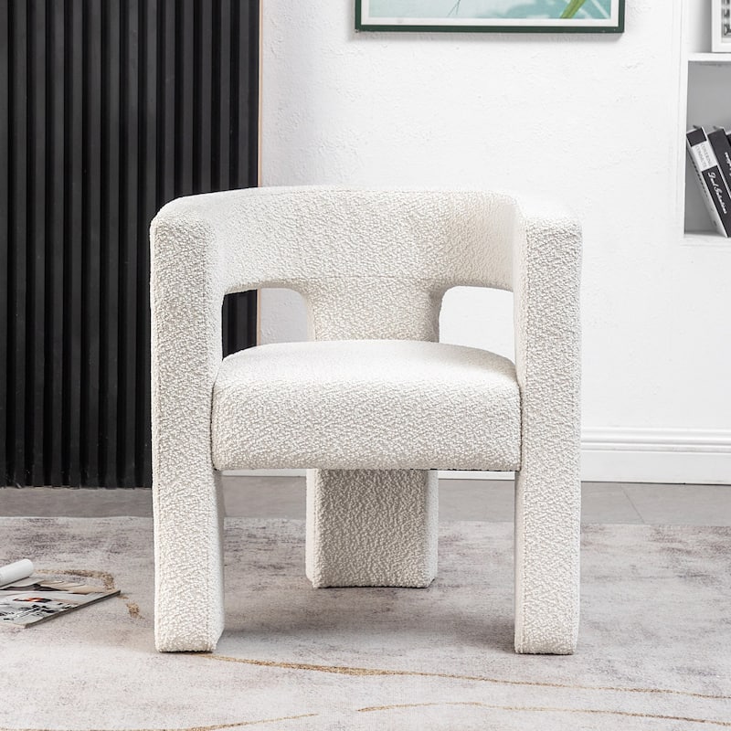 KINWELL 28" Wide Boucle Upholstered Square Armchair - Cream