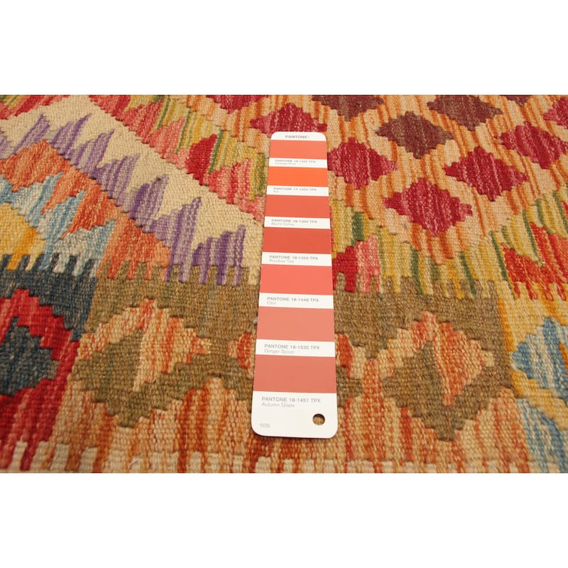 ECARPETGALLERY Flat-Weave Bold and Colorful Red Wool Kilim - 2'9 x 4'4