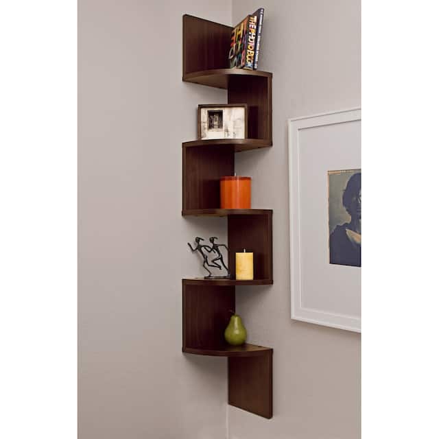 Danya B. Decorative 5-Tier Corner Floating Wall Mount Shelving Unit - Walnut