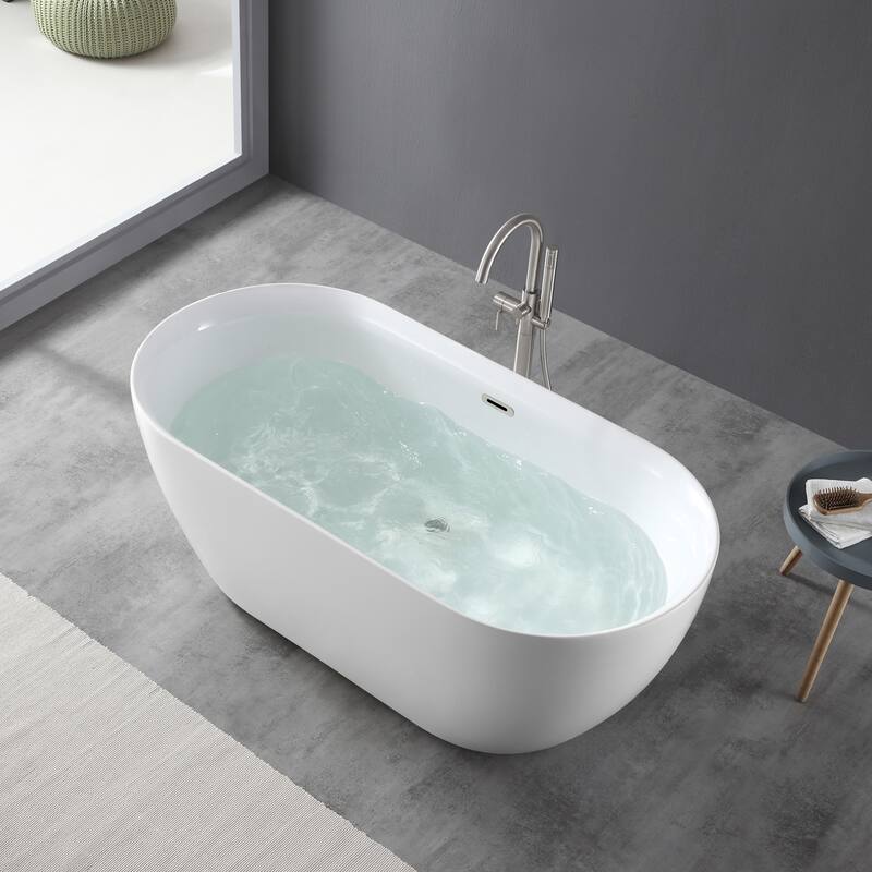 OVE Decors Ayago 59 in. Seamless White Acrylic Freestanding Oval Bathtub