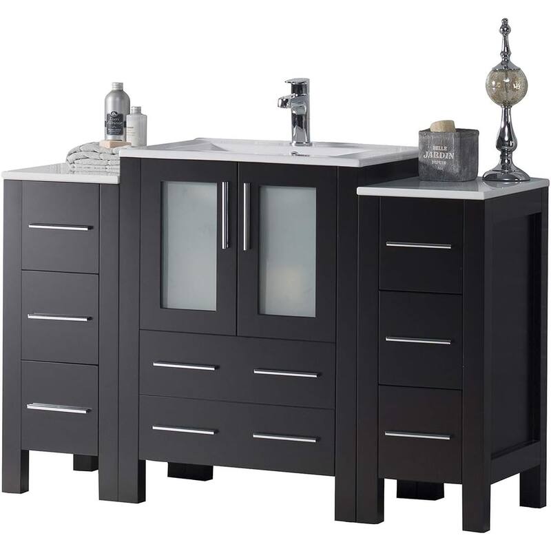 Blossom 54" Solid Wood Bathroom Vanity with Ceramic Sink & Storage - Espresso