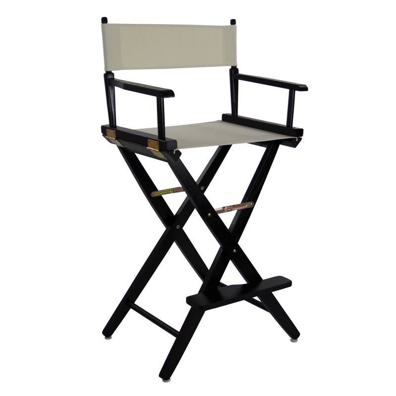 American Trails Extra-Wide 30-inch Premium American Oak Bar-Height Directors Chair - black frame/ natural canvas