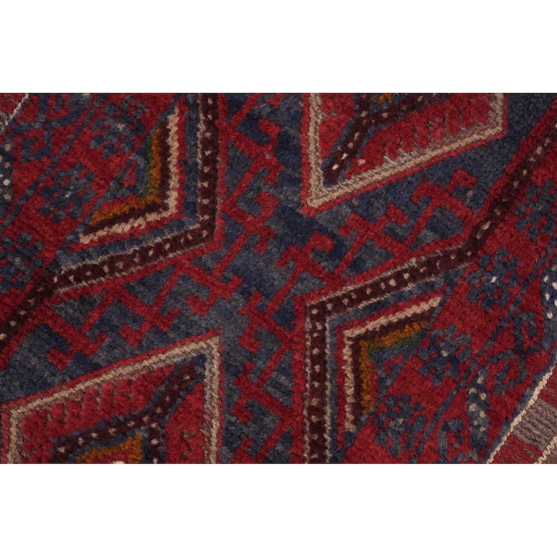 Hand Knotted Oriental 100% Wool Carpet Traditional Tribal Red Balouch Runner Rug - 7' 1'' X 1' 11''