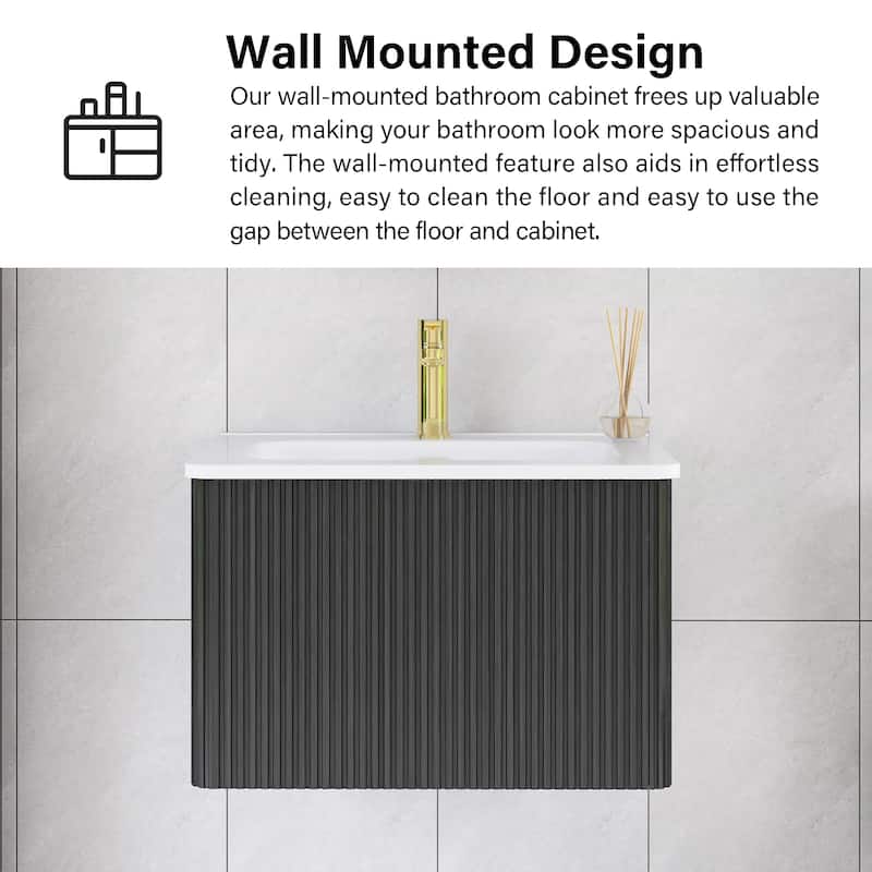 Floating Bathroom Vanity with Glossy White Integrated Ceramic Sink
