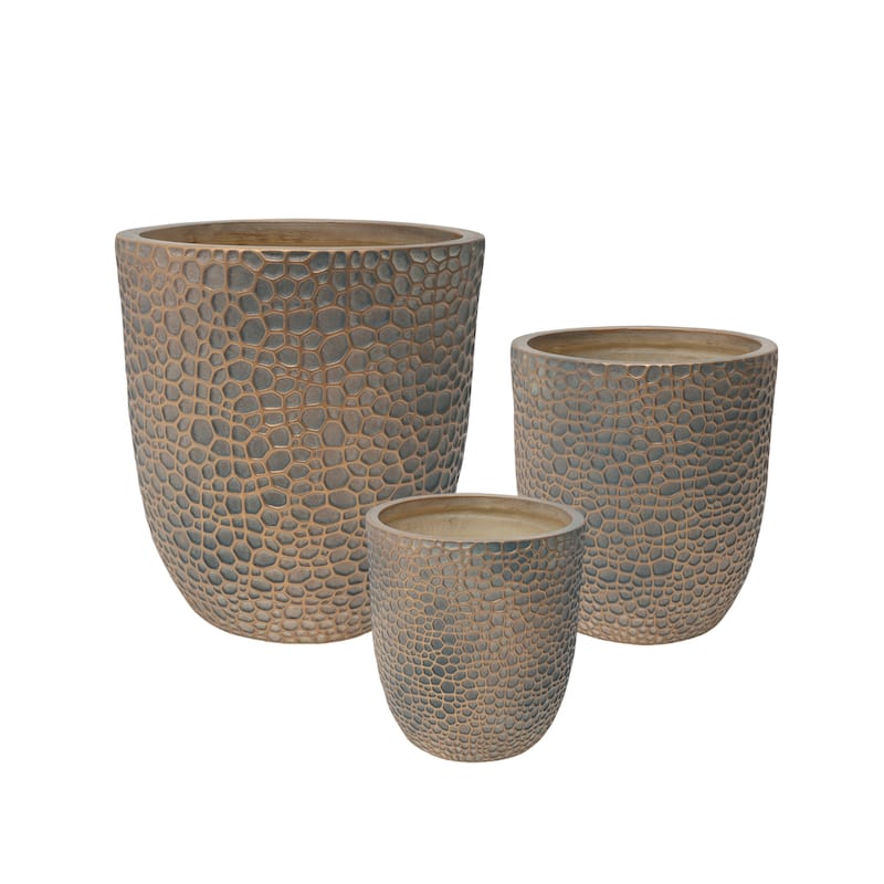 Large Outdoor Indoor Planter, 15.75"+11.4"+7.87" Dia Round Magnesium Oxide Planter Set of 3, Flower Pots with Drainage Holes
