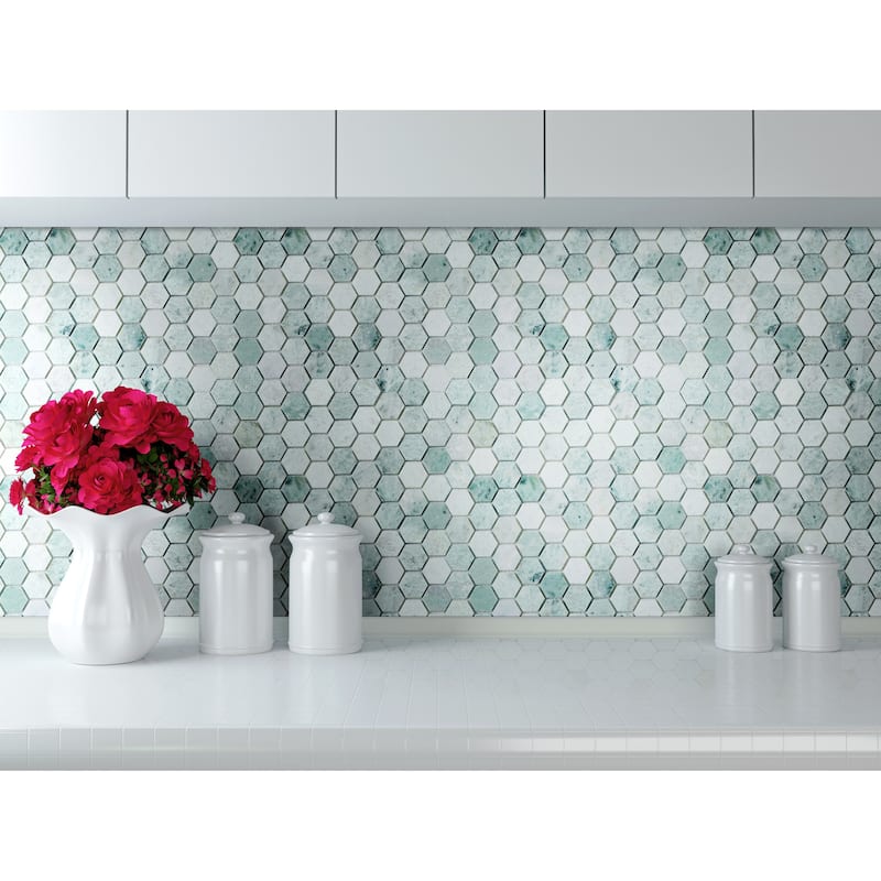 1 1/4" Hexagon Ming Green Marble Mosaic Wall & Floor Tile - 1 Case (10 Sheets)