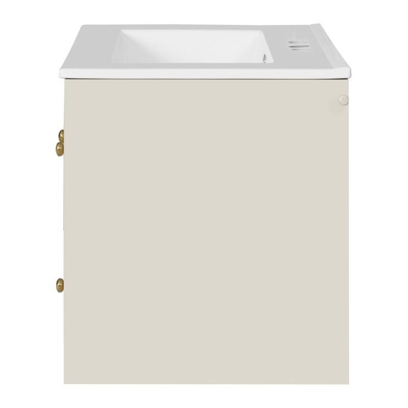 Wall Mounted 24" Bathroom Vanity Set with Ceramic Sink, Small Storage Bathroom Cabinet with 2 Drawers