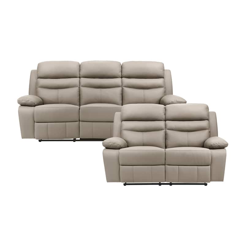 Peperomia Leather 2-Piece Manual Double Reclining Living Room Sofa Set - Latte