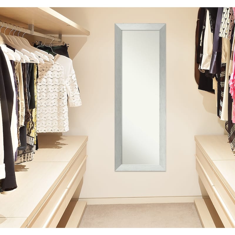 Non-Beveled Wood Full Length On The Door Mirror - Brushed Sterling Frame - Brushed Sterling Silver - Mirror Size 14x 48