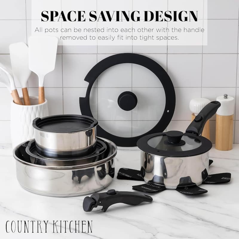 Country Kitchen 16 Piece RV Cookware Set Ceramic with Removable Handle Oven Safe.