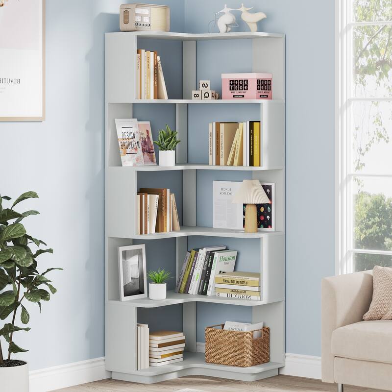 6-Tier Corner Bookshelf, Modern Bookcases for Home Office, Living Room - 23.62" D x 23.62" W × 64.96" H