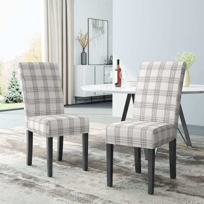 Fabric Dining Chair Set of 2, Upholstered Living Room Chair, No Arms Side Chair High-Back Accent Chair with Wood Legs
