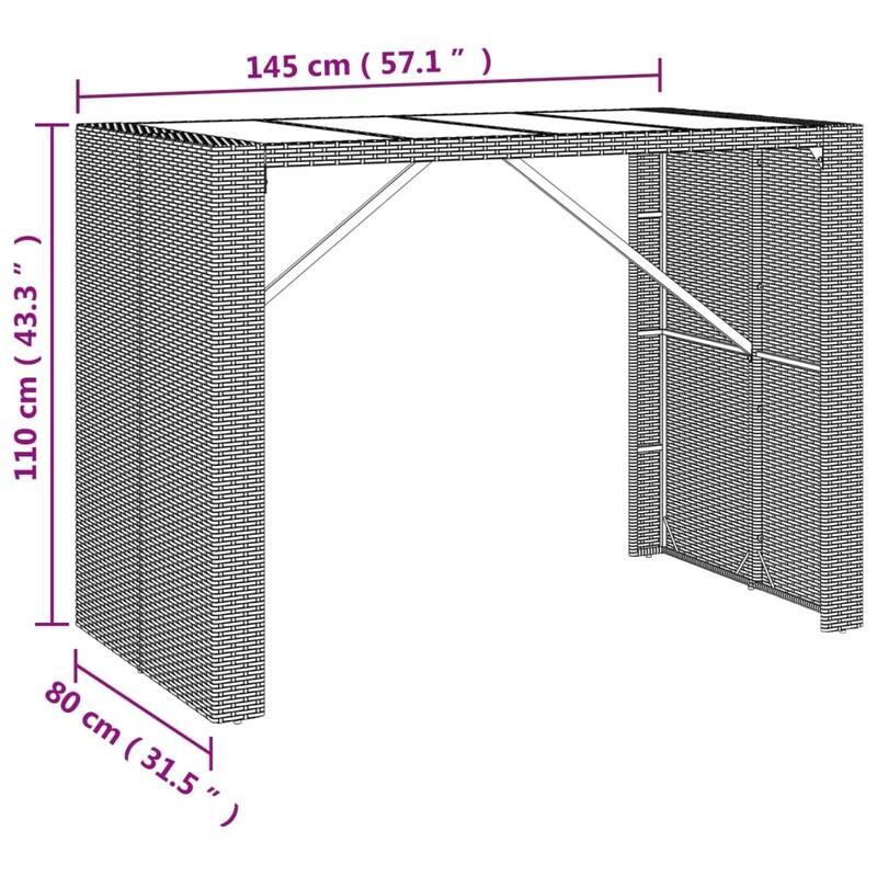 vidaXL 5 Piece Patio Bar Set with Cushions Black Poly Rattan - 15" x 15" x 29.9"