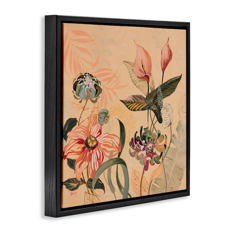 Stupell Tropical Foliage & Blooms Framed Floater Canvas Wall Art Design By Dusza