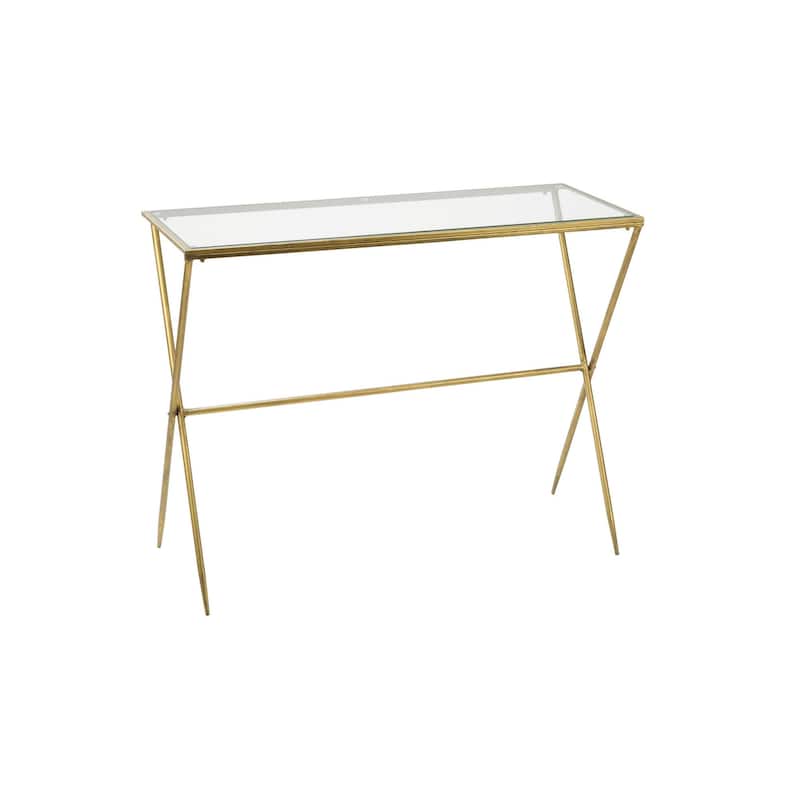 Gold Metal Slim Console Table with Glass Top On Sale Bed Bath & Beyond 31492798