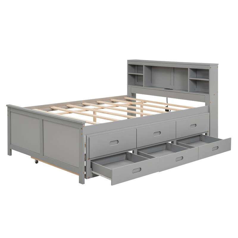 Full Size Platform Bed with Storage Headboard