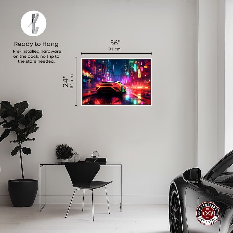 Notoriart City Night Drive Framed Car 1 Piece Canvas Wall Art