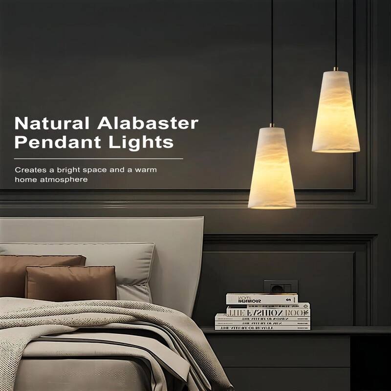 KAYLA 2 Light Pendant Light, Cone Natural Alabaster Shade Pendant Light for Dining Room, Kitchen Island(Bulb Included)
