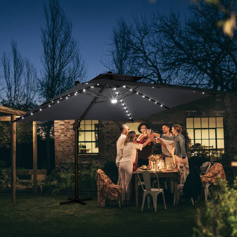 Pellebant 10 x 13FT Outdoor Rectangular Cantilever Patio Umbrella Solar LED Lighted