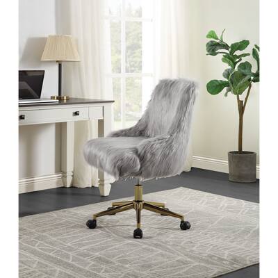 Modern High-End Luxury Style 360 Degree Swivel Adjustable Seat Height Faux Fur Office Chair, 5-Star Base with Caster Wheels