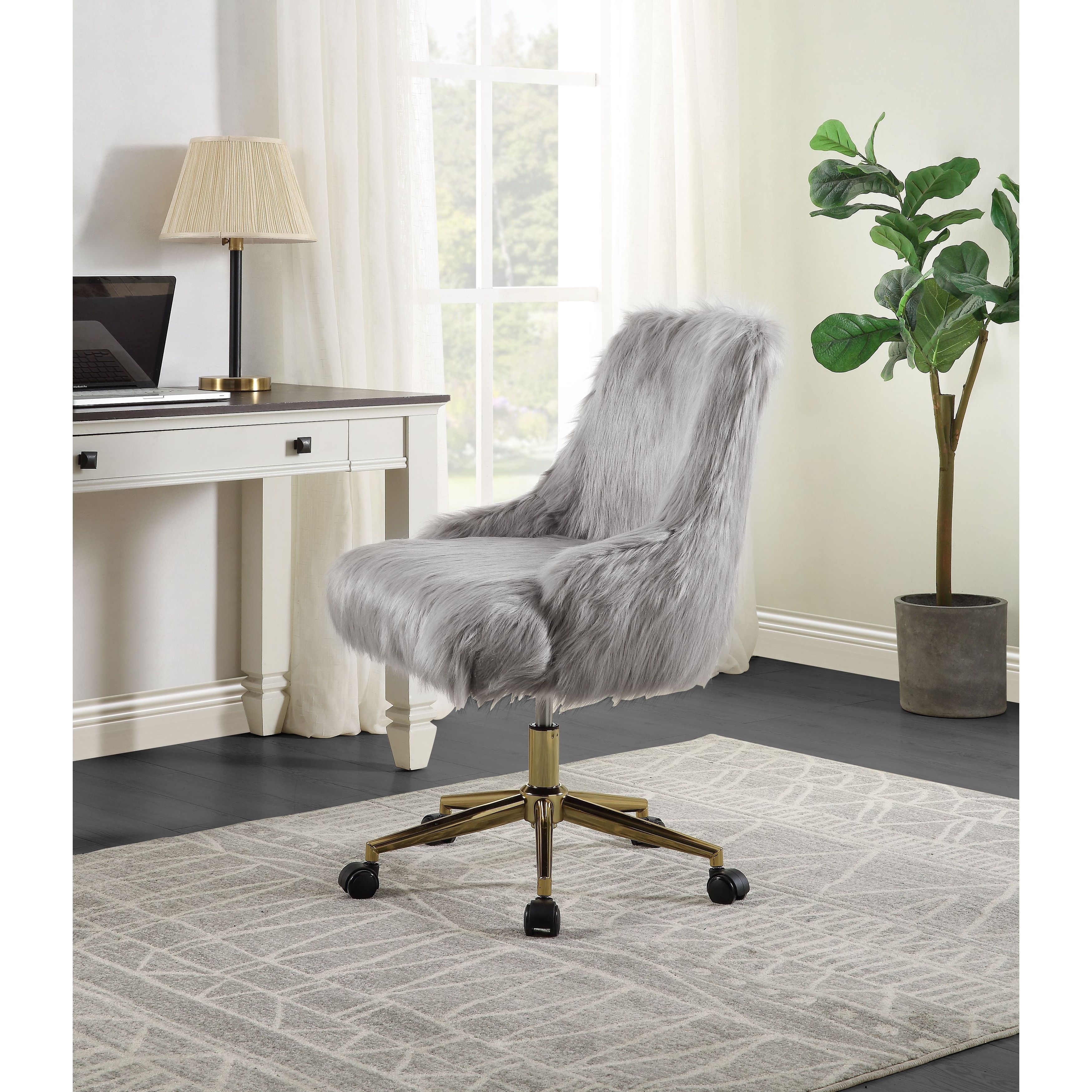 Grey faux fur desk chair 2025