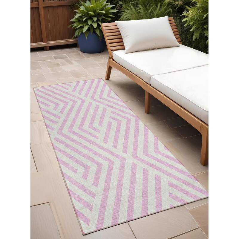 Alnafi Abstract Shapes Weather Resistant Classic Meets Modern Outdoor Rug - 8' Runner - Multi